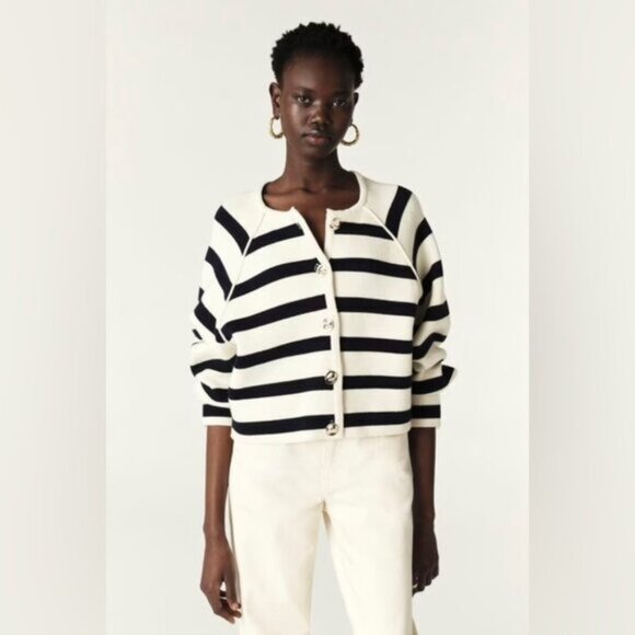ba&sh Sweaters - NWT Ba&sh Bash Massimo Striped Cardigan Navy White Ecru | size 0 /  XS